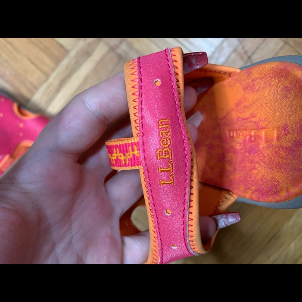 L.L Bean Pink Orange Velcro Hiking Camping Sandals Size 6 - Picture 11 of 13